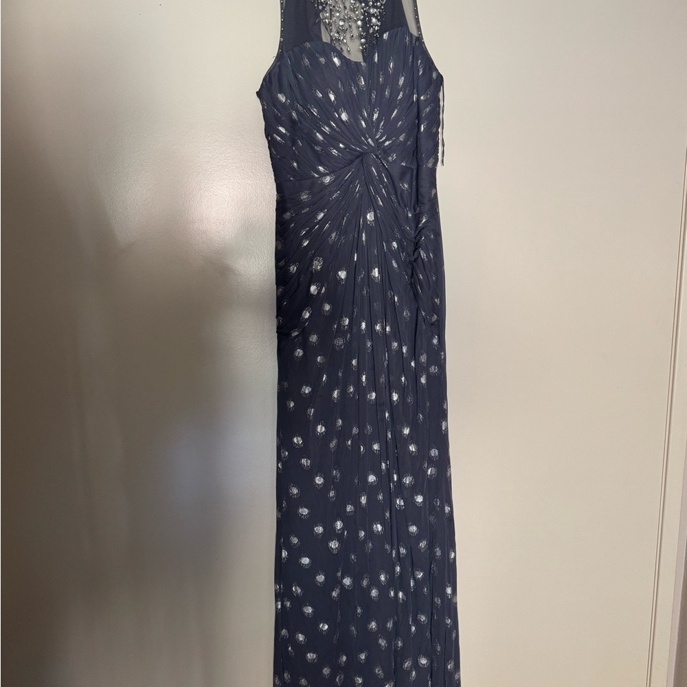 Adrianna Papell Blue and Silver Embellished Maxi Sundress
